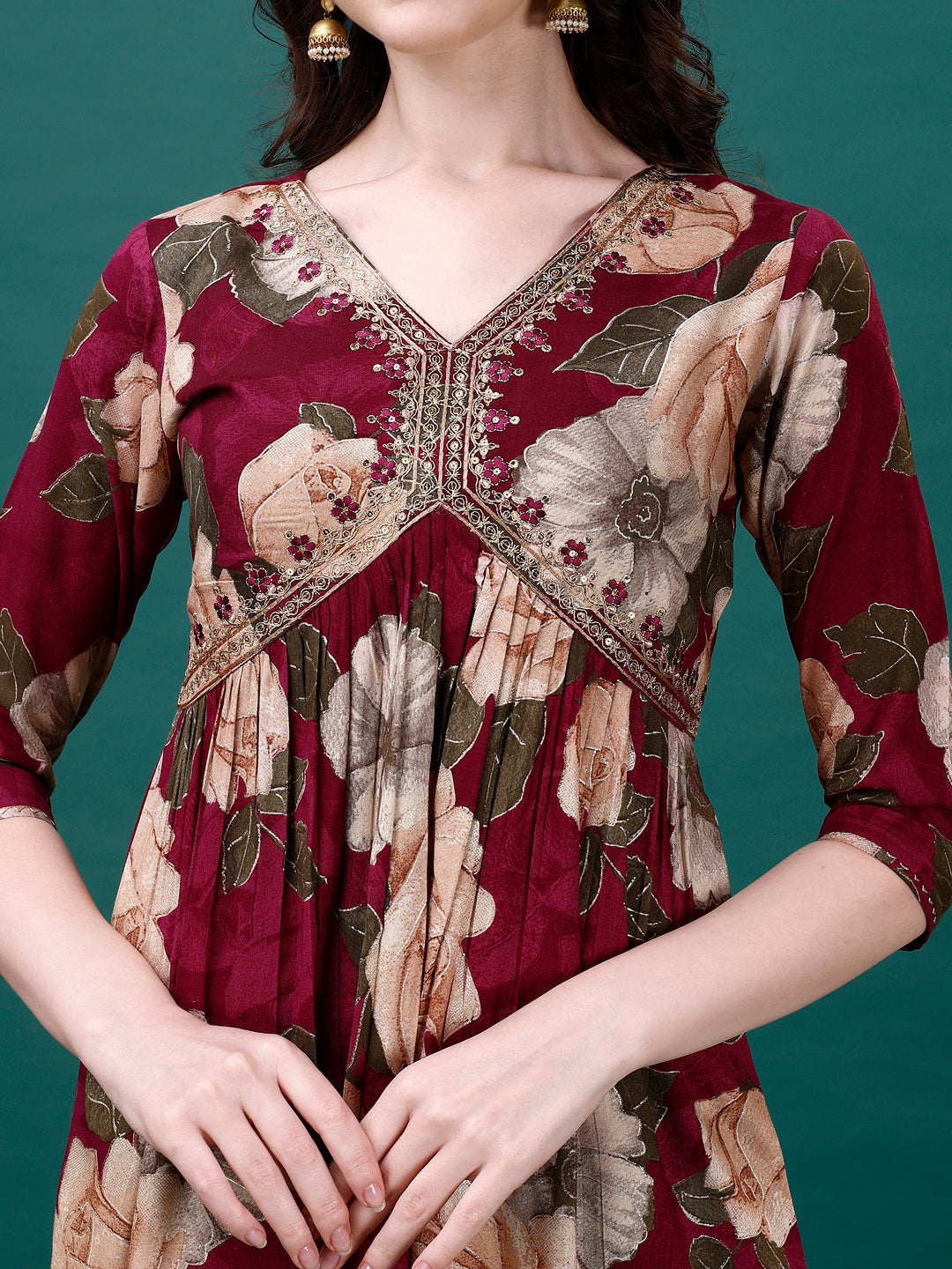 Alia Cut Rayon Embroidered & Floral Printed Kurta With Pant & Dupatta, Multicolor - Hiral Fashion - Distacart