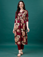 Alia Cut Rayon Embroidered & Floral Printed Kurta With Pant & Dupatta, Multicolor - Hiral Fashion - Distacart