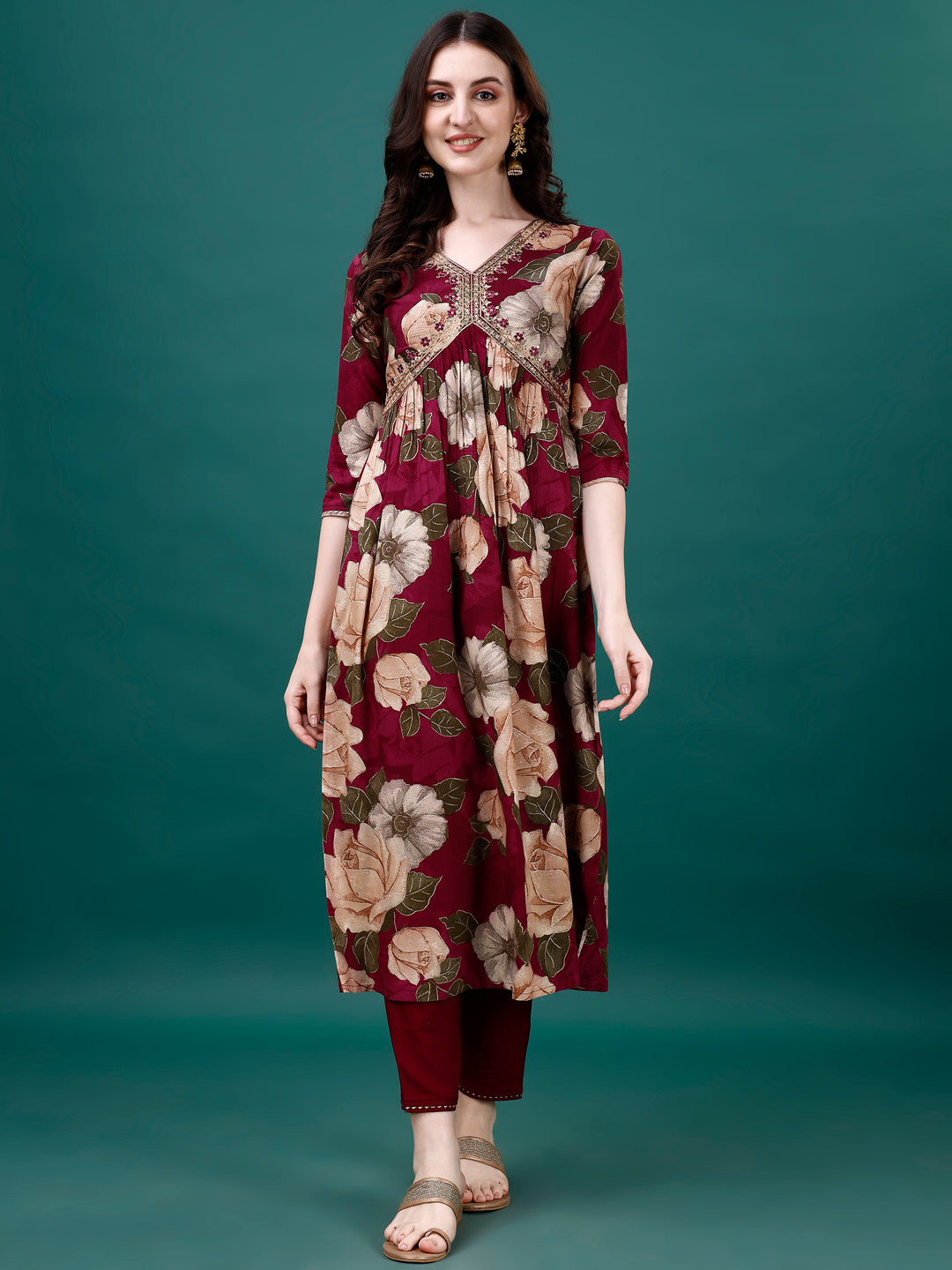 Alia Cut Rayon Embroidered & Floral Printed Kurta With Pant & Dupatta, Multicolor - Hiral Fashion - Distacart