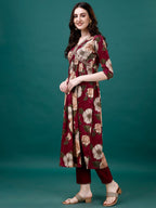Alia Cut Rayon Embroidered & Floral Printed Kurta With Pant & Dupatta, Multicolor - Hiral Fashion - Distacart