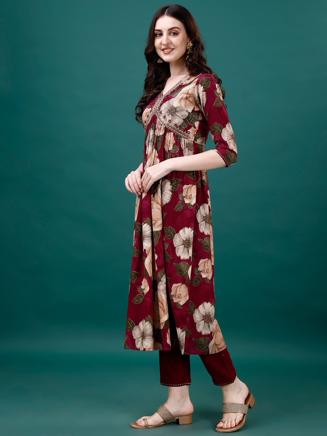 Alia Cut Rayon Embroidered & Floral Printed Kurta With Pant & Dupatta, Multicolor - Hiral Fashion - Distacart