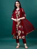 Alia Cut Rayon Embroidered & Floral Printed Kurta With Pant & Dupatta, Multicolor - Hiral Fashion - Distacart