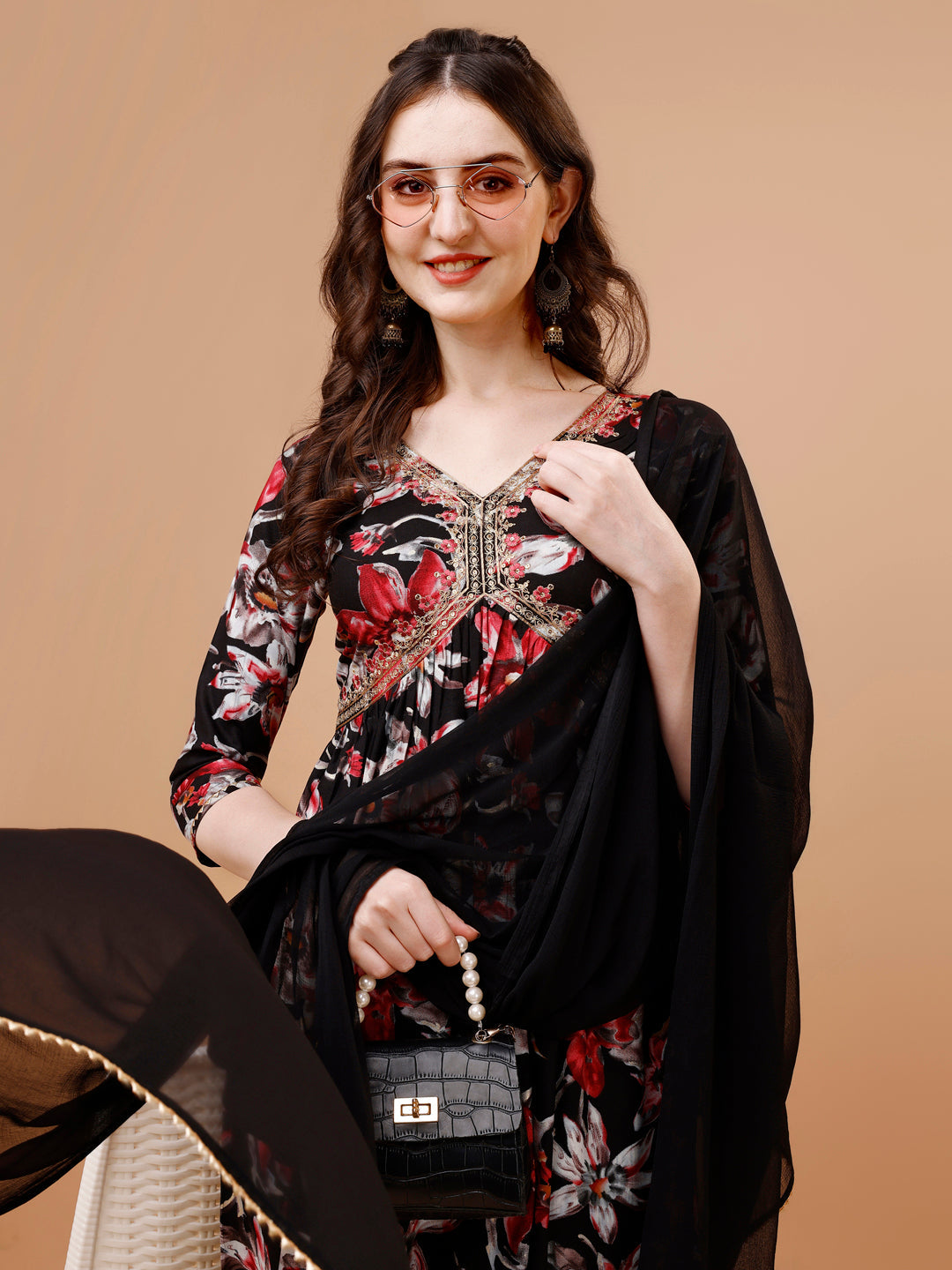 Alia Cut Embroidered & Floral Printed Rayon Kurta With Pant & Dupatta, Multicolor - Hiral Fashion - Distacart