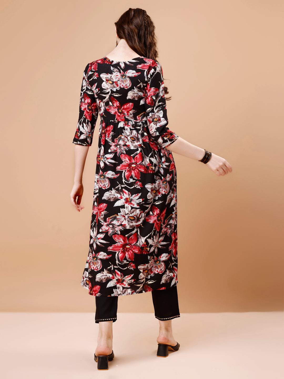 Alia Cut Embroidered & Floral Printed Rayon Kurta With Pant & Dupatta, Multicolor - Hiral Fashion - Distacart