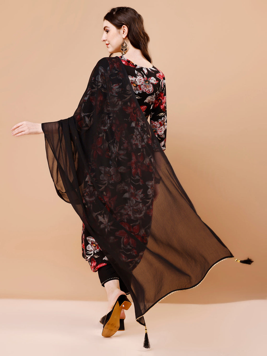 Alia Cut Embroidered & Floral Printed Rayon Kurta With Pant & Dupatta, Multicolor - Hiral Fashion - Distacart