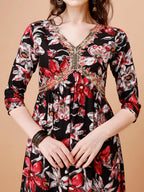 Alia Cut Embroidered & Floral Printed Rayon Kurta With Pant & Dupatta, Multicolor - Hiral Fashion - Distacart