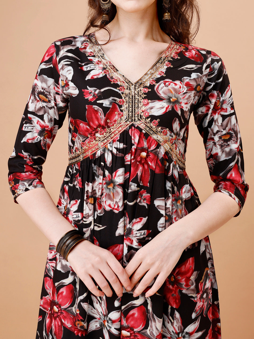 Alia Cut Embroidered & Floral Printed Rayon Kurta With Pant & Dupatta, Multicolor - Hiral Fashion - Distacart