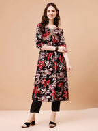 Alia Cut Embroidered & Floral Printed Rayon Kurta With Pant & Dupatta, Multicolor - Hiral Fashion - Distacart