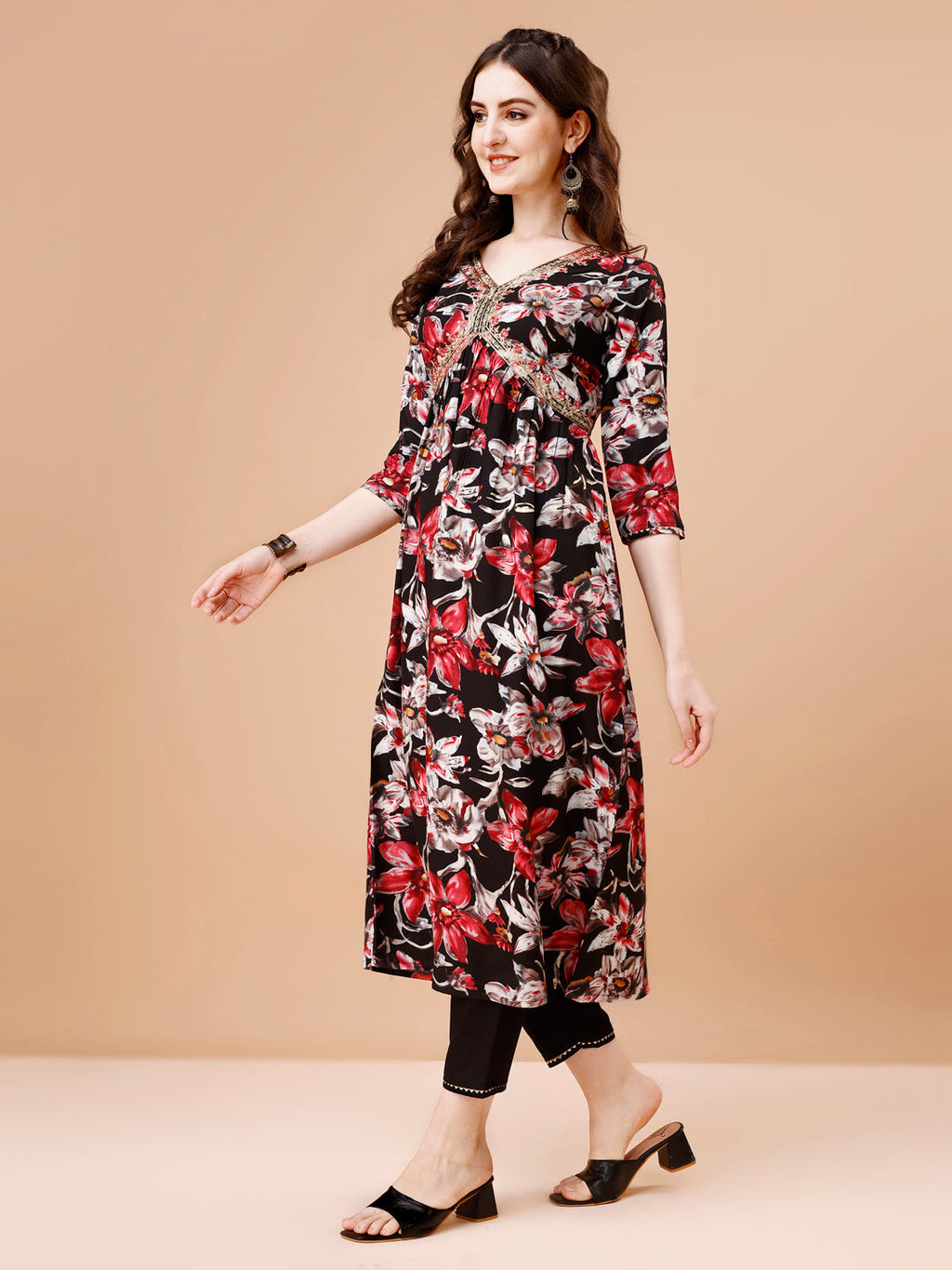 Alia Cut Embroidered & Floral Printed Rayon Kurta With Pant & Dupatta, Multicolor - Hiral Fashion - Distacart