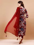 Alia Cut Embroidered & Floral Printed Rayon Kurta With Pant & Dupatta, Multicolor - Hiral Fashion