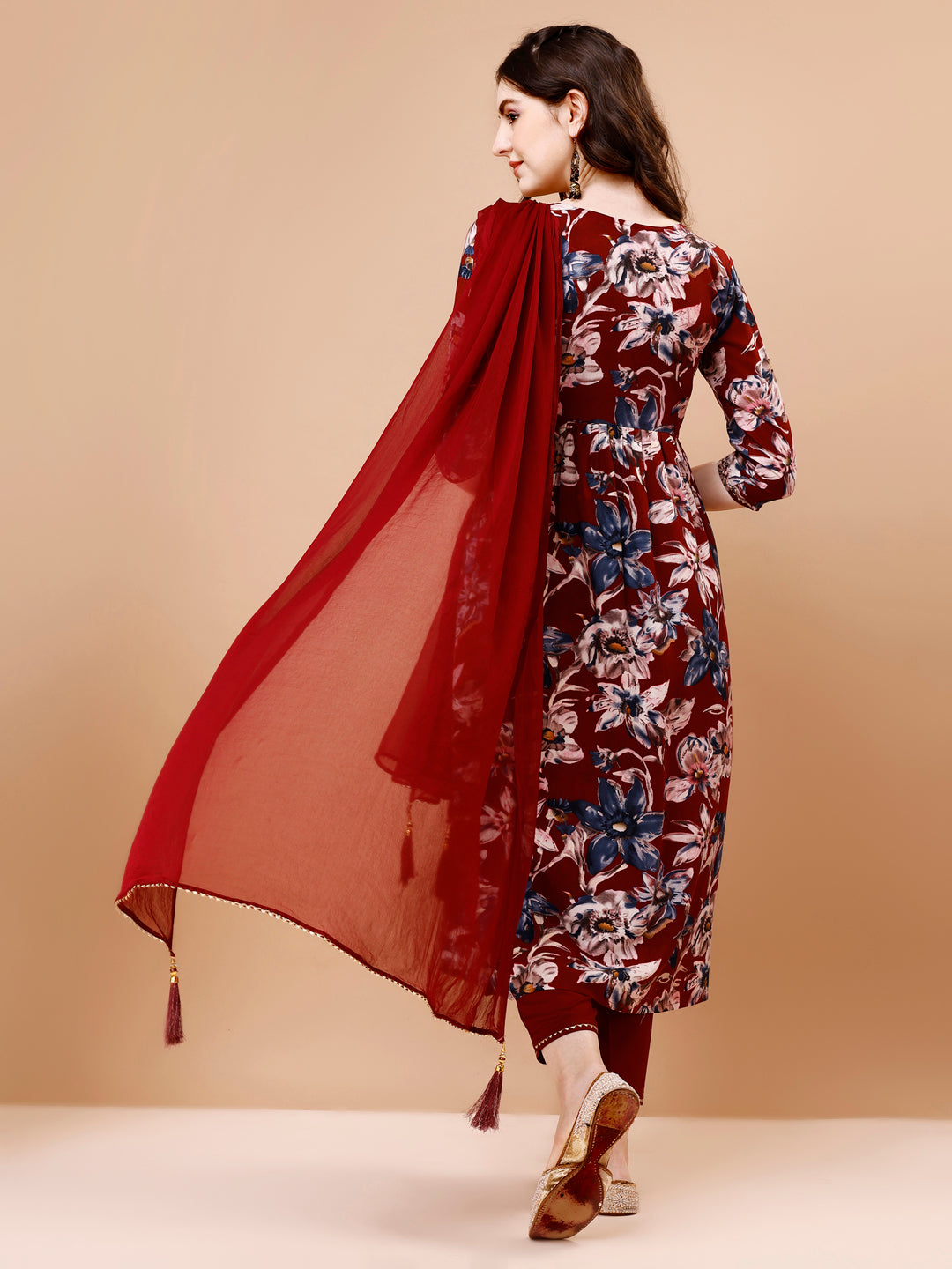 Alia Cut Embroidered & Floral Printed Rayon Kurta With Pant & Dupatta, Multicolor - Hiral Fashion
