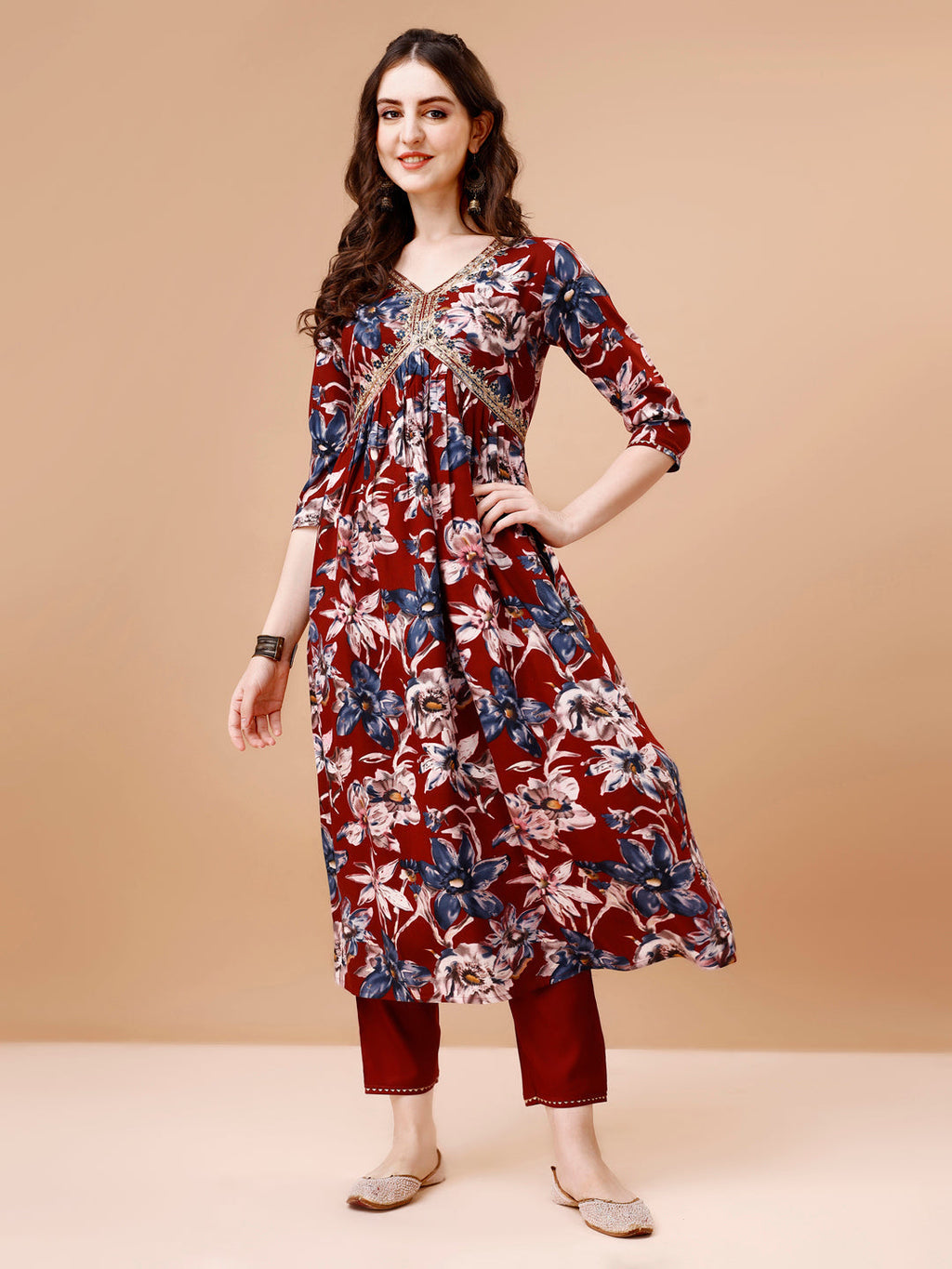 Alia Cut Embroidered & Floral Printed Rayon Kurta With Pant & Dupatta, Multicolor - Hiral Fashion