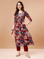 Alia Cut Embroidered & Floral Printed Rayon Kurta With Pant & Dupatta, Multicolor - Hiral Fashion