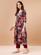 Alia Cut Embroidered & Floral Printed Rayon Kurta With Pant & Dupatta, Multicolor - Hiral Fashion