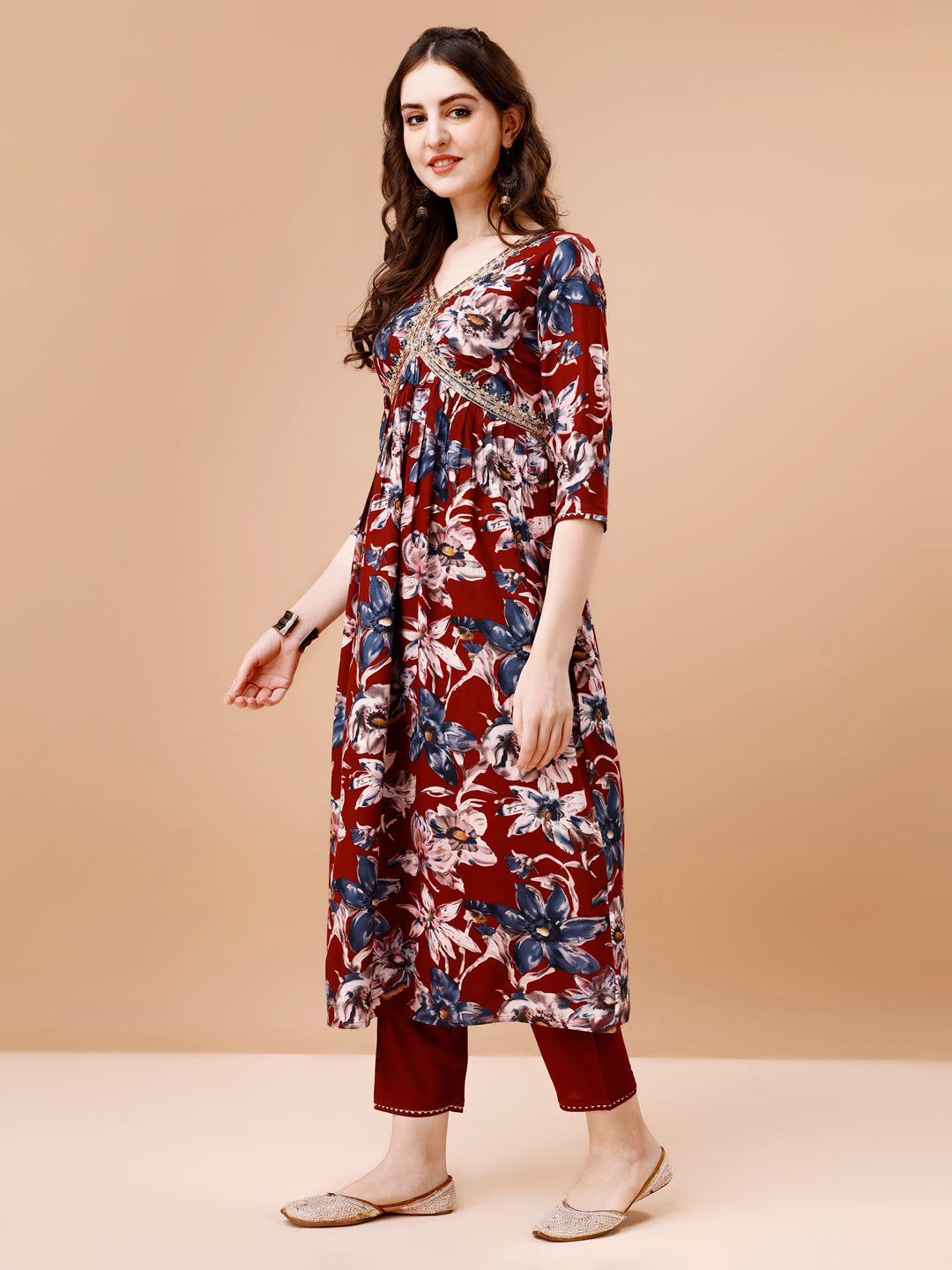 Alia Cut Embroidered & Floral Printed Rayon Kurta With Pant & Dupatta, Multicolor - Hiral Fashion