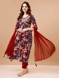 Alia Cut Embroidered & Floral Printed Rayon Kurta With Pant & Dupatta, Multicolor - Hiral Fashion