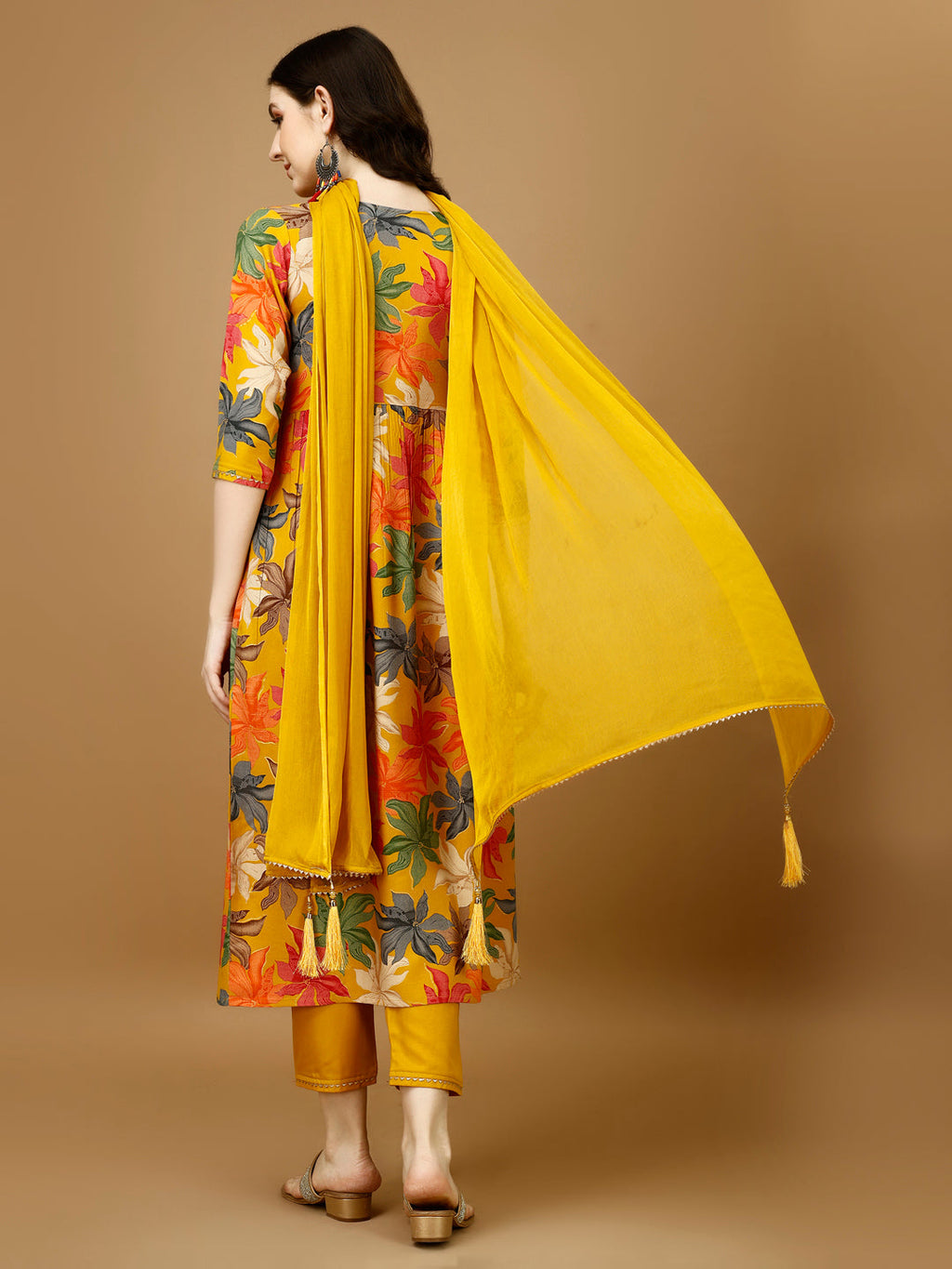 Alia Cut Rayon Embroidered & Floral Printed Kurta With Pant & Dupatta, Multicolor - Hiral Fashion - Distacart