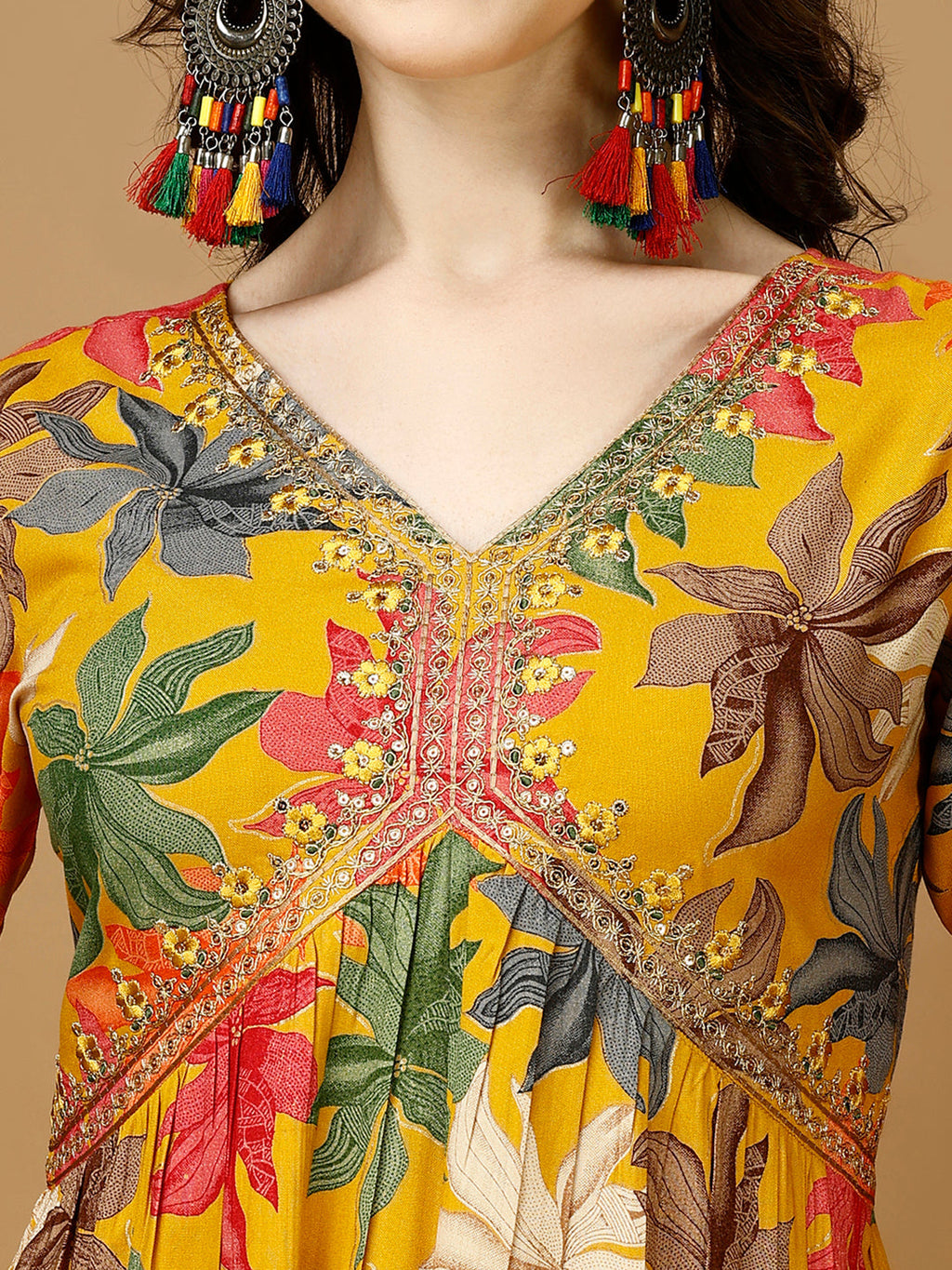 Alia Cut Rayon Embroidered & Floral Printed Kurta With Pant & Dupatta, Multicolor - Hiral Fashion - Distacart