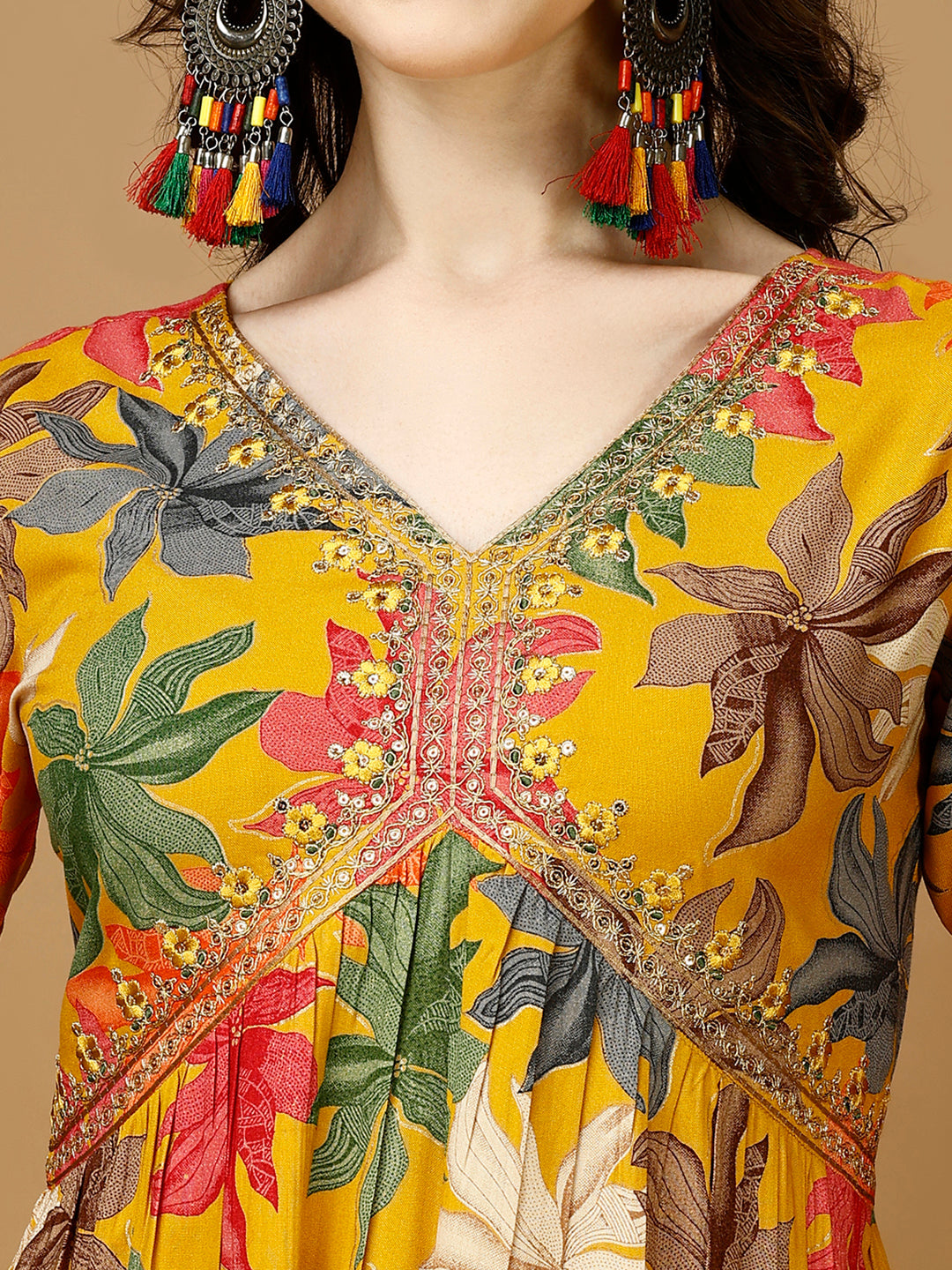 Alia Cut Rayon Embroidered & Floral Printed Kurta With Pant & Dupatta, Multicolor - Hiral Fashion - Distacart