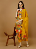 Alia Cut Rayon Embroidered & Floral Printed Kurta With Pant & Dupatta, Multicolor - Hiral Fashion - Distacart