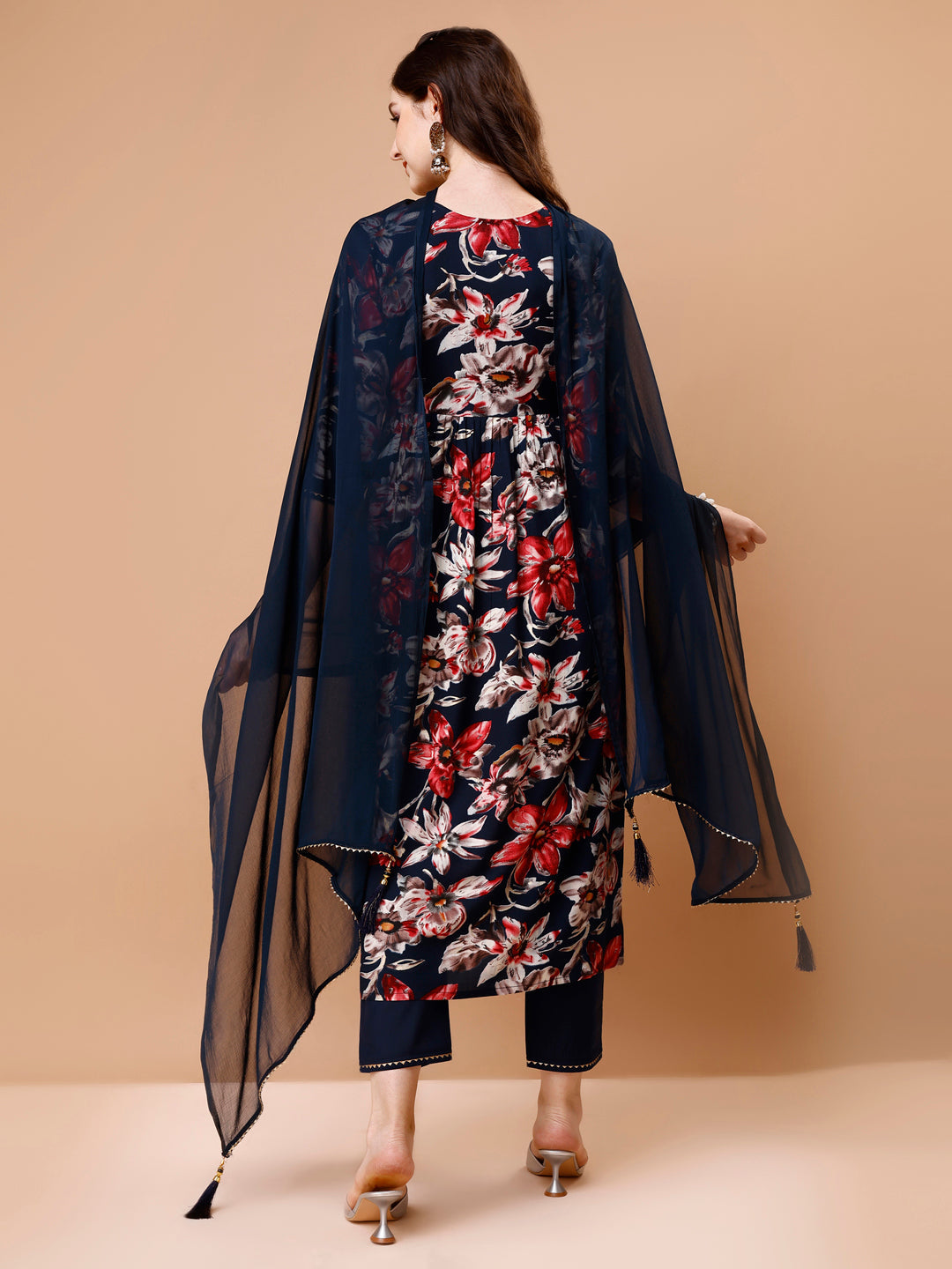 Alia Cut Embroidered & Floral Printed Rayon Kurta With Pant & Dupatta, Multicolor - Hiral Fashion