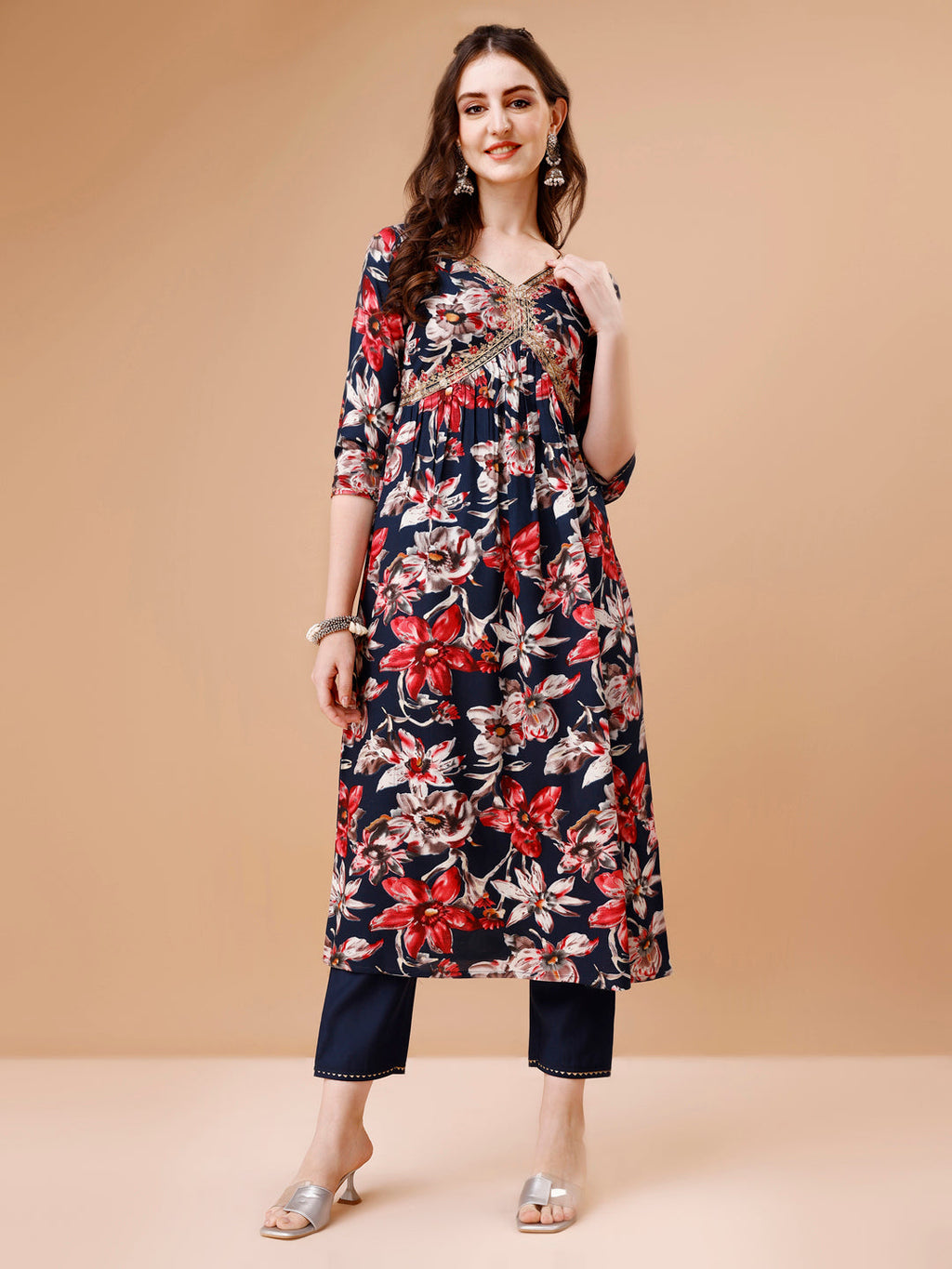Alia Cut Embroidered & Floral Printed Rayon Kurta With Pant & Dupatta, Multicolor - Hiral Fashion