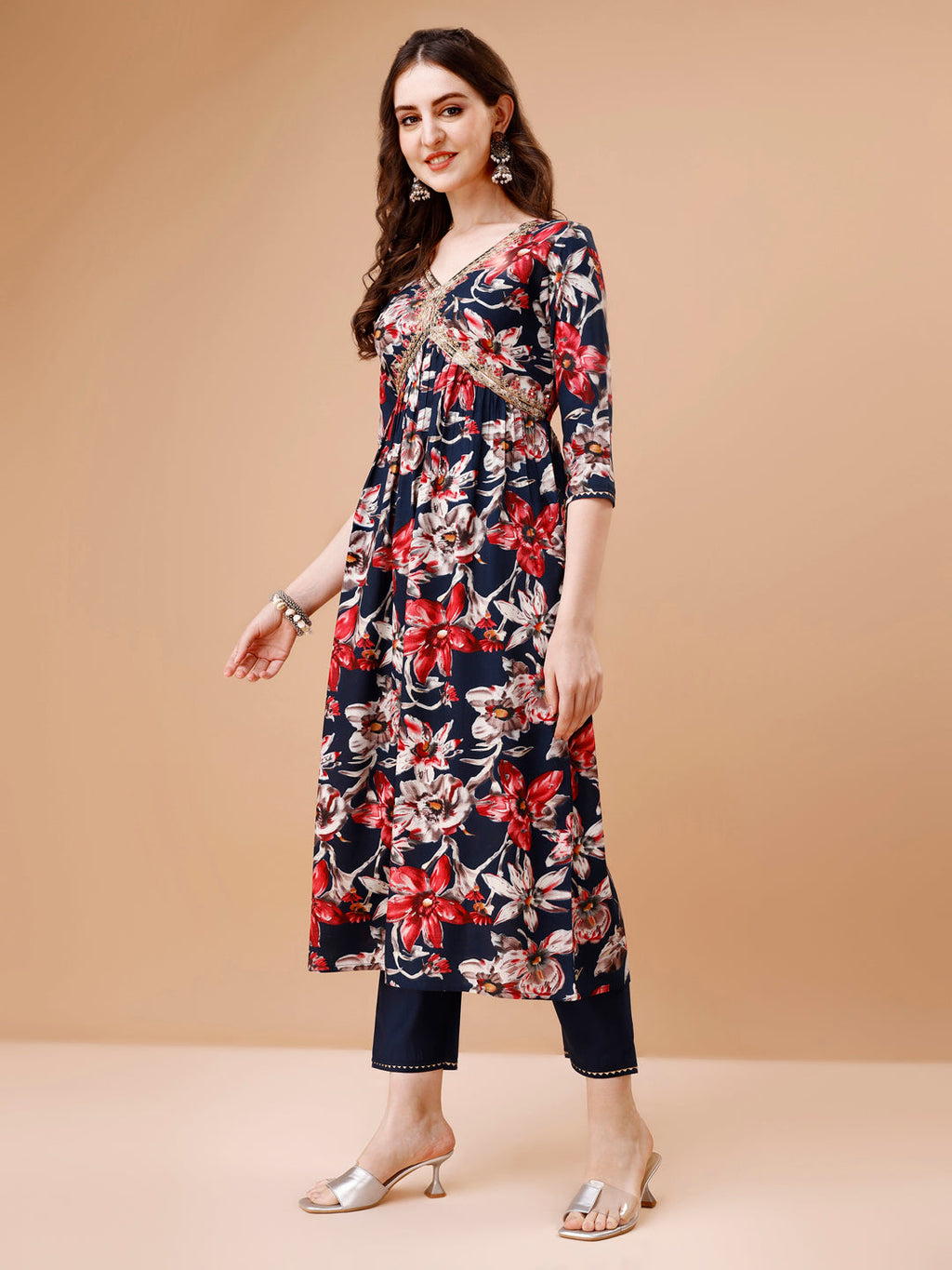 Alia Cut Embroidered & Floral Printed Rayon Kurta With Pant & Dupatta, Multicolor - Hiral Fashion