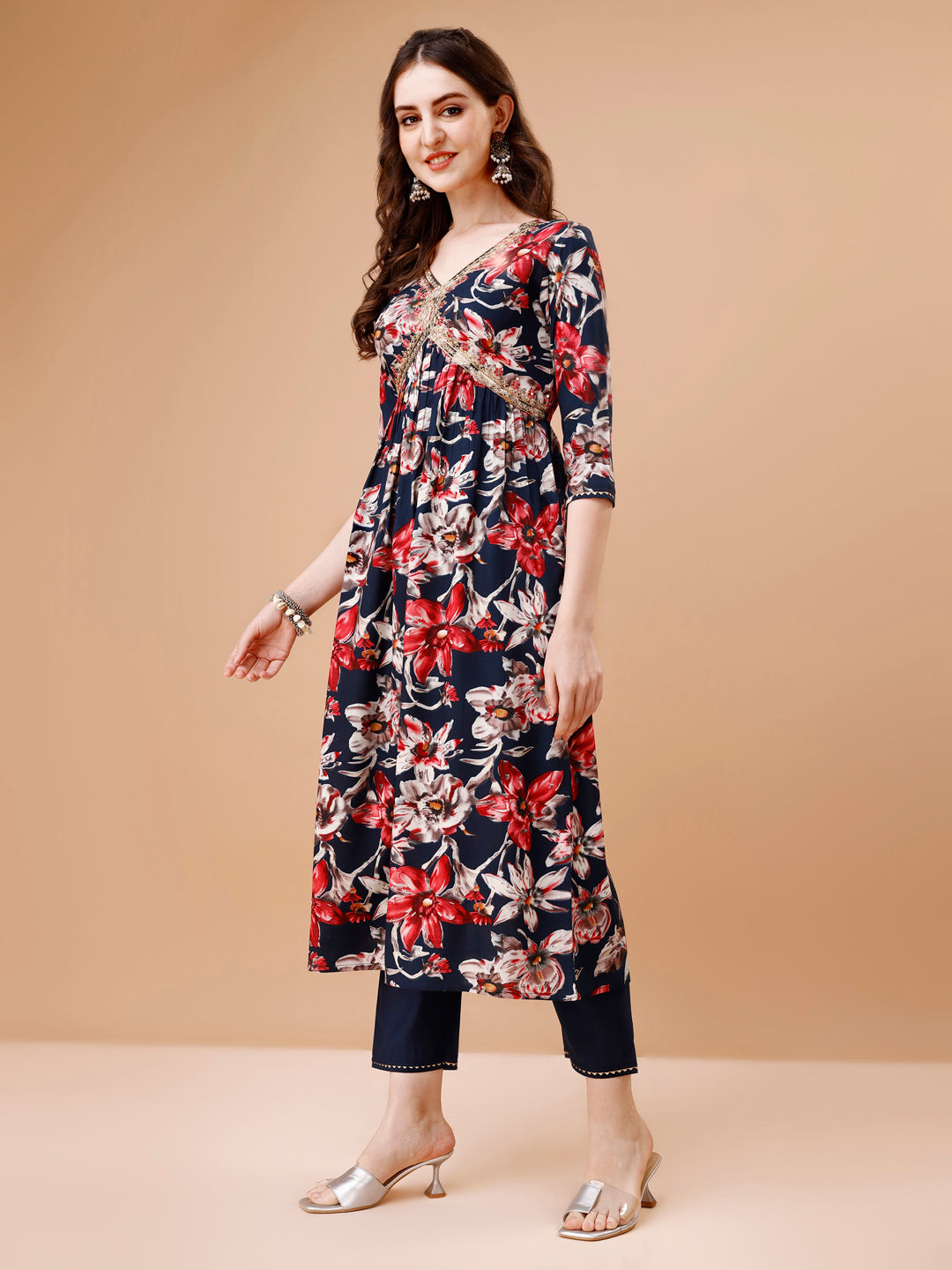Alia Cut Embroidered & Floral Printed Rayon Kurta With Pant & Dupatta, Multicolor - Hiral Fashion