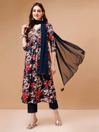 Alia Cut Embroidered & Floral Printed Rayon Kurta With Pant & Dupatta, Multicolor - Hiral Fashion