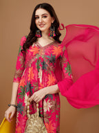 Alia Cut Rayon Embroidered & Floral Printed Kurta With Pant & Dupatta, Multicolor - Hiral Fashion - Distacart