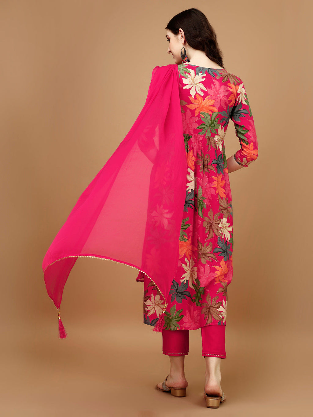 Alia Cut Rayon Embroidered & Floral Printed Kurta With Pant & Dupatta, Multicolor - Hiral Fashion - Distacart