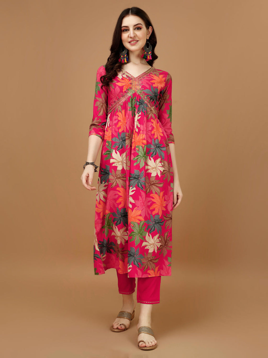 Alia Cut Rayon Embroidered & Floral Printed Kurta With Pant & Dupatta, Multicolor - Hiral Fashion - Distacart