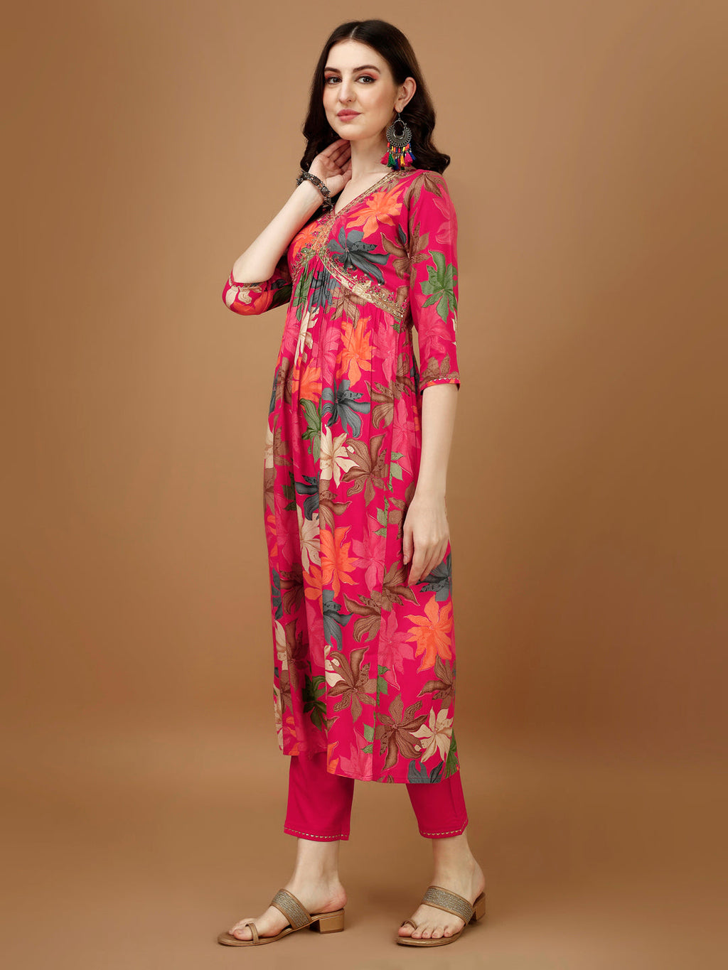 Alia Cut Rayon Embroidered & Floral Printed Kurta With Pant & Dupatta, Multicolor - Hiral Fashion - Distacart