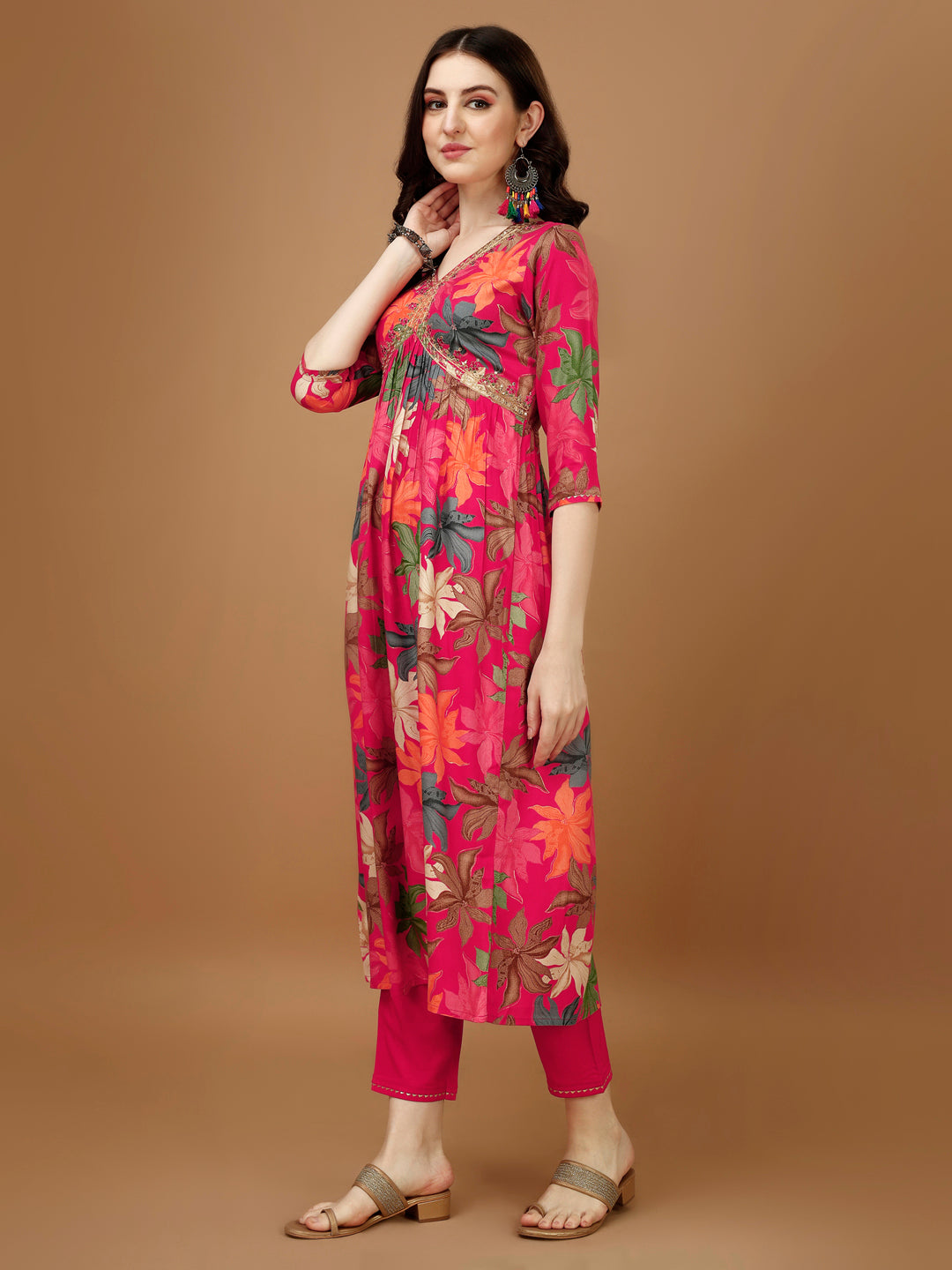 Alia Cut Rayon Embroidered & Floral Printed Kurta With Pant & Dupatta, Multicolor - Hiral Fashion - Distacart