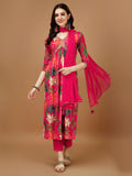 Alia Cut Rayon Embroidered & Floral Printed Kurta With Pant & Dupatta, Multicolor - Hiral Fashion - Distacart