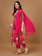 Alia Cut Rayon Embroidered & Floral Printed Kurta With Pant & Dupatta, Multicolor - Hiral Fashion - Distacart