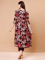 Alia Cut Embroidered & Floral Printed Rayon Kurta With Pant & Dupatta, Multicolor - Hiral Fashion