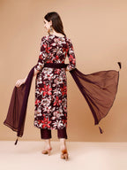 Alia Cut Embroidered & Floral Printed Rayon Kurta With Pant & Dupatta, Multicolor - Hiral Fashion