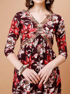 Alia Cut Embroidered & Floral Printed Rayon Kurta With Pant & Dupatta, Multicolor - Hiral Fashion