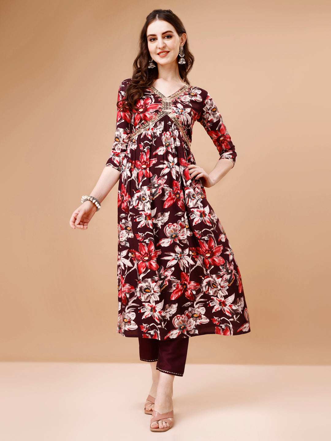Alia Cut Embroidered & Floral Printed Rayon Kurta With Pant & Dupatta, Multicolor - Hiral Fashion