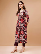 Alia Cut Embroidered & Floral Printed Rayon Kurta With Pant & Dupatta, Multicolor - Hiral Fashion