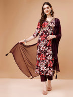 Alia Cut Embroidered & Floral Printed Rayon Kurta With Pant & Dupatta, Multicolor - Hiral Fashion