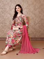 Alia Cut Embroidered & Floral Printed Kurta With Pant & Dupatta Premium Luxury, Multicolor - Hiral Fashion