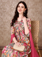 Alia Cut Embroidered & Floral Printed Kurta With Pant & Dupatta Premium Luxury, Multicolor - Hiral Fashion