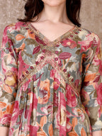 Alia Cut Embroidered & Floral Printed Kurta With Pant & Dupatta Premium Luxury, Multicolor - Hiral Fashion