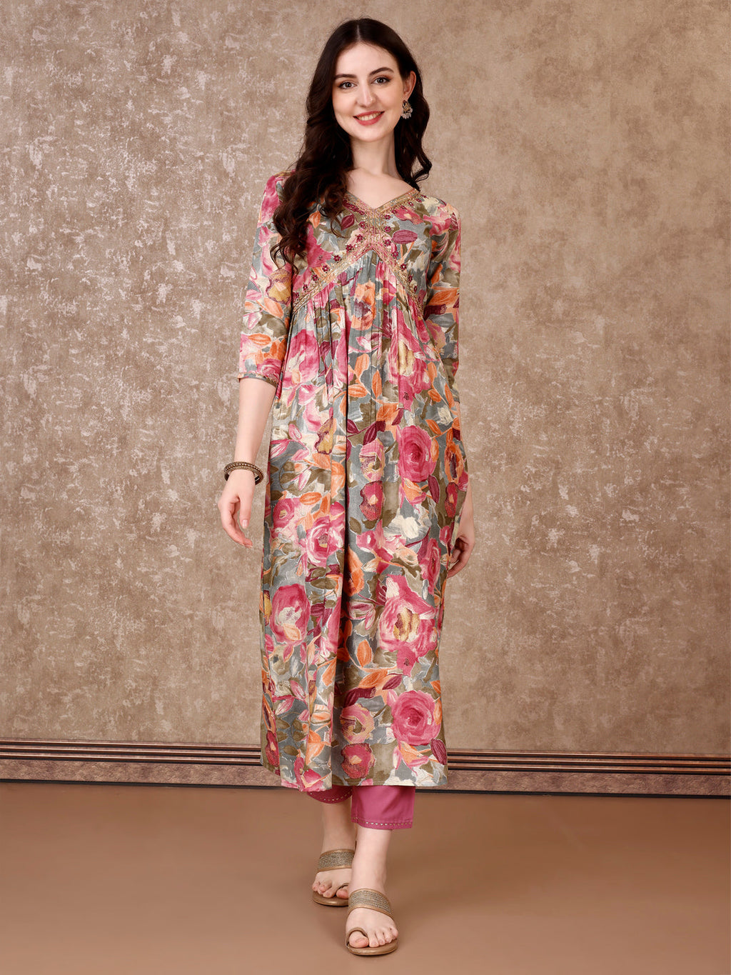 Alia Cut Embroidered & Floral Printed Kurta With Pant & Dupatta Premium Luxury, Multicolor - Hiral Fashion