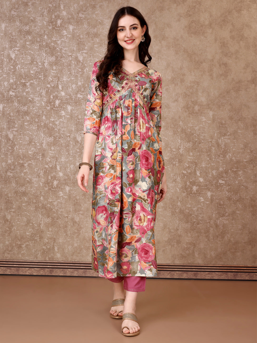 Alia Cut Embroidered & Floral Printed Kurta With Pant & Dupatta Premium Luxury, Multicolor - Hiral Fashion