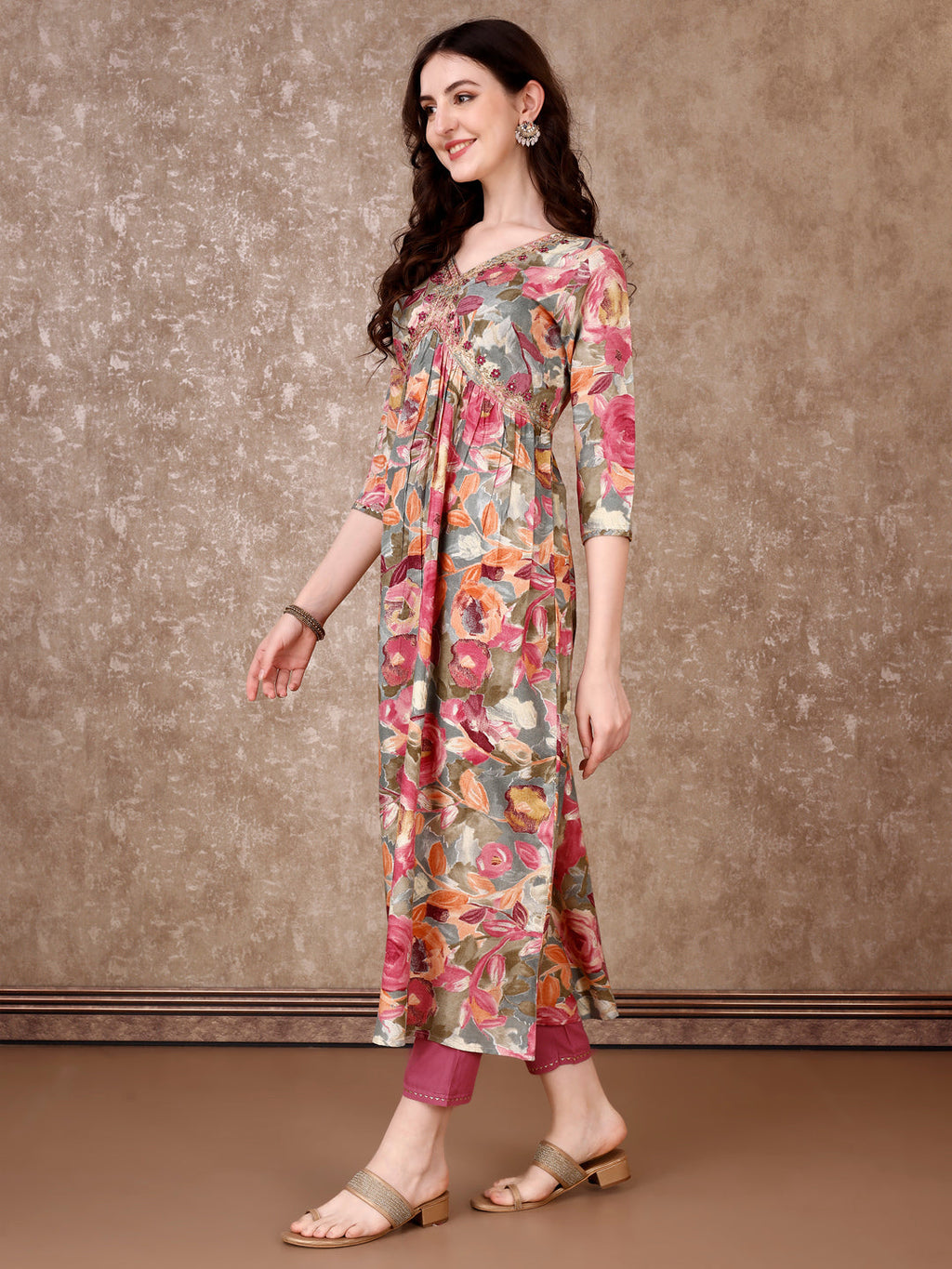 Alia Cut Embroidered & Floral Printed Kurta With Pant & Dupatta Premium Luxury, Multicolor - Hiral Fashion