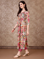 Alia Cut Embroidered & Floral Printed Kurta With Pant & Dupatta Premium Luxury, Multicolor - Hiral Fashion