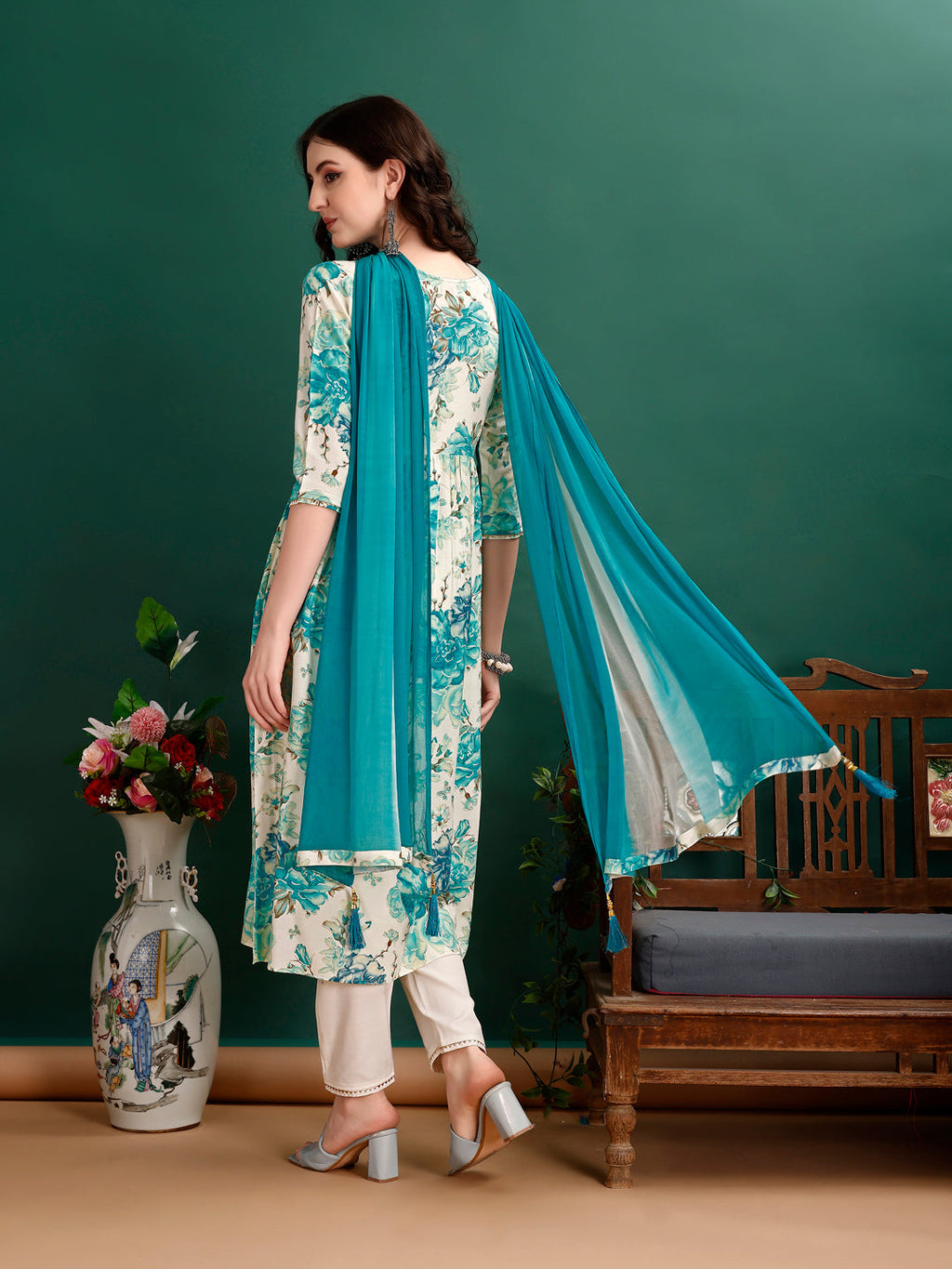 Alia Cut Floral Printed & Embroidered Kurta With Pant & Dupatta Set Premium Luxury, Multicolor - Hiral Fashion